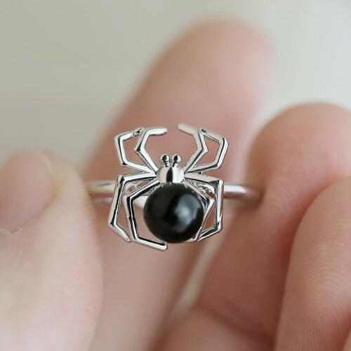 Creative Black Belly Spider Animal Ring Funny Fashion Accessories For Boys Girls Parties Punk Hip Hop Halloween Jewelry Gift