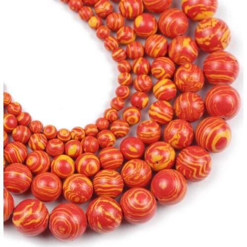 YHBZRET 4/6/8/10/12MM Orange Natural Malachite peacock Stone Round Loose Spacer beads for Jewelry making DIY bracelet Necklace