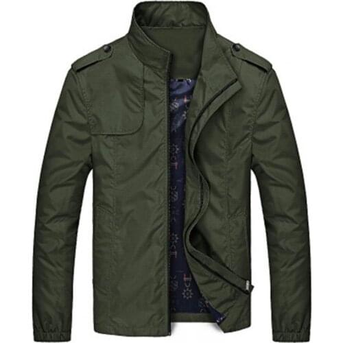 Solid Color Slim Men Coat Oversize Stand Collar Top Two Pockets Zipper Closure Casual Male Jacket Autumn Outerwear