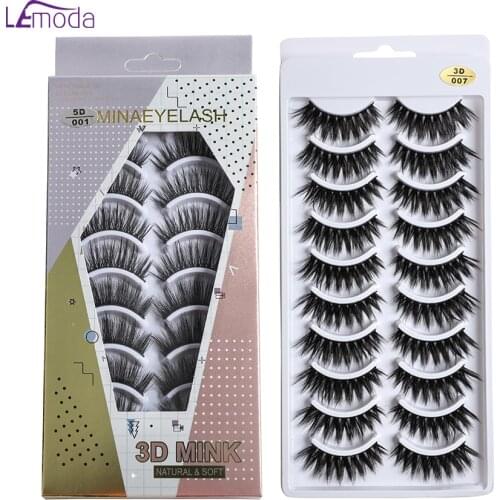 Lemoda 10Pairs 3D Mink Hair False Eyelashes Natural/Thick Long Eye Lashes Wispy Makeup Beauty Eyelash Extension Tools