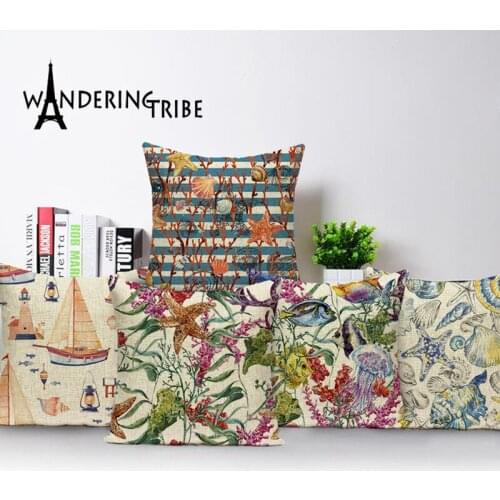 Sea Shells Decoration Home Cushion Cover Coral Pillow Cases Colourful Throw Pillow Covers Cartoon Animal Fish Sofa Cushions Case