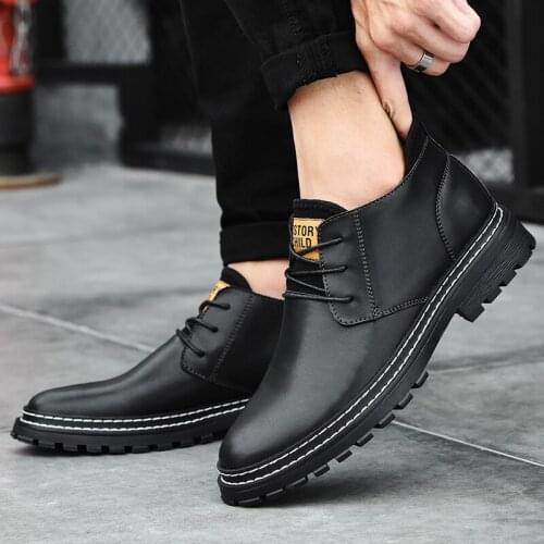 Men Boots Leather Martin Boots Casual Lace-up Motorcycle Boots Mid-top Tooling Boots Comfort Outdoor Boots Business Work Boots