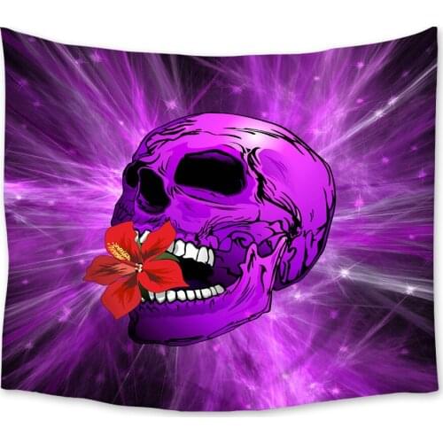 Horror Skull Flower Purple Tapestry Wall Hanging Tapestries Bedspread Wall Art Decor Blanket Throw Towel Window Curtain Yoga Mat