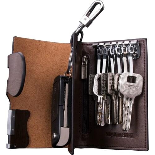 Real Leather Car Key Wallets HASP Case Holder Coin Pocket Purse Money Wallet Men Solid Cowhide Key Bag Llavero Con Monedero