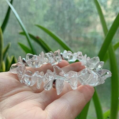 Natural Stone Bracelets Clear Quartz Chip Bracelet Irregular Nuggets Raw White Quartz Crystal Bracelets Healing Jewelry Women