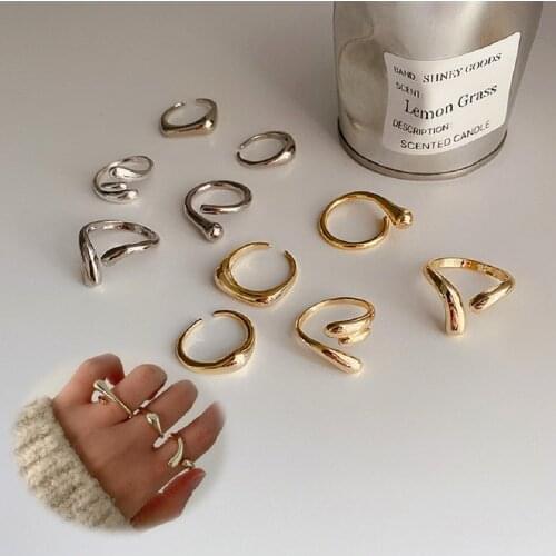 New Retro Twisted Metal Opening Ring Female Minimalist Geometric Irregular Ring Set for Women