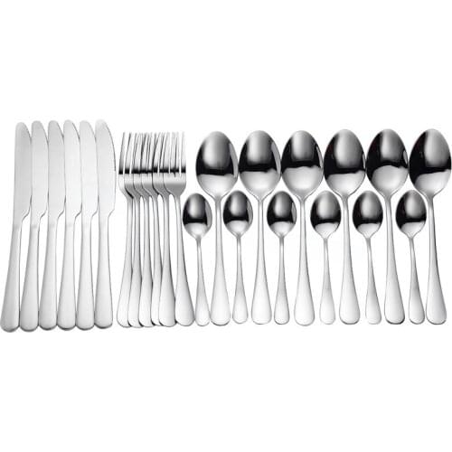 Mirror Cutlery 24Pcs Silver Cutlery Set Stainless Steel Dinnerware Set Spoon Set Tableware Forks Knives Spoons Western Flatware