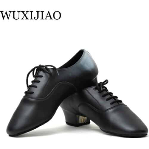 Shengzixue Mens Latin dance shoes Genuine leather Ballroom dancing shoes Low heel 2.2cm big size Party Square dance shoes
