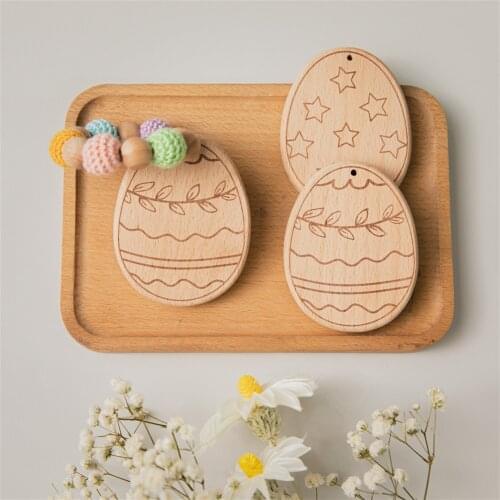 Eggs Decoration Engraved DIY Custom Name Easter Day Wooden Toy Teether Personalized Toys Basket Stuffer