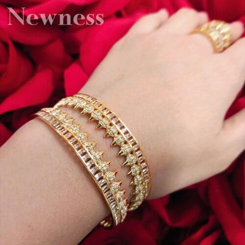 Newness New Arrive Super Shing Cubic Zriconia Luxury Shape Wedding Saudi Arabic Dubai Bangle Ring Set