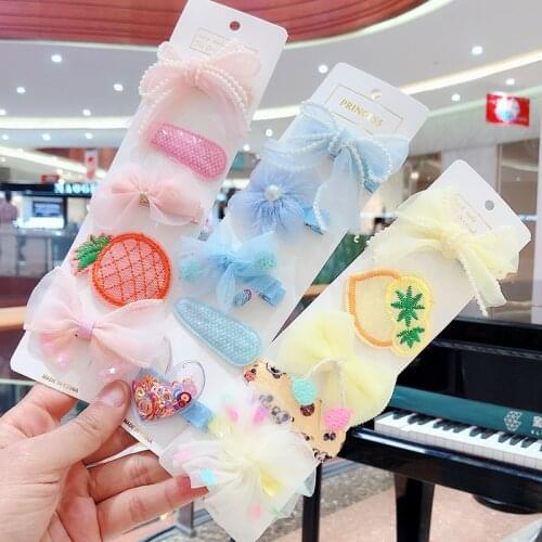 New Arrival 5 Pcs Set Princess Mesh Girls Bow Butterfly Hair Clip Party Outside School Hairpins Fashion Hair Accessories