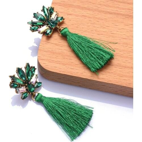 Fringed ladies Tassel Earrings Bohemian Style Long Earrings Geometric Fashion Pendant Gift Statement Green Earrings Female Boho