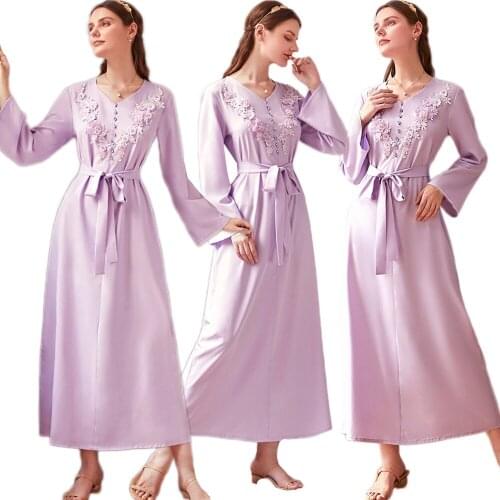 Abaya Women Long Dress Elegant Muslim Flower Appliques Maxi Robe Luxury Dubai Party Evening Turkish Middle East Malaysia Fashion