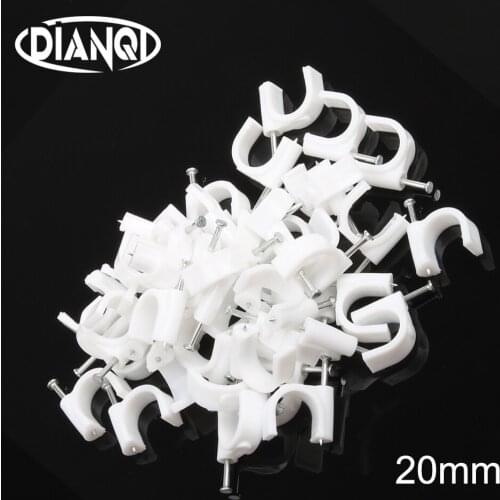 100pcs Circle Path PE Plastic white 20mm Circle Cable Clip C Shaped High Carbon Steel Nails Cable clips Wire Wall holder Nylon