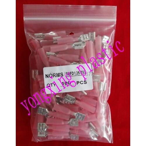 100PCS Heat shrinkable Female insulating Terminal red color 22-18AWG(0.5-1.5)Square cable