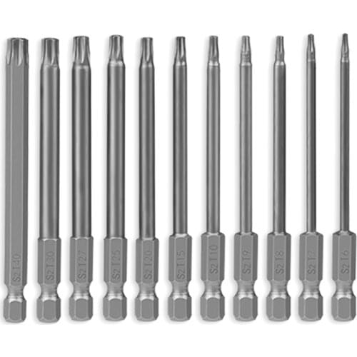 11pcs S2 Steel Torx Head Screwdriver Bits Set 100mm Long Screwdriver Bit Magnetic Tipped Torx Head Drill Bit