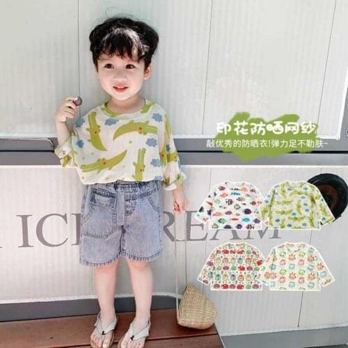 2021 Summer Girls Boys Cute Animal Casual Thin long Sleeve Korean Style Jacket Top Sun UV Mosquito Protection T Shirt Kids Cloth