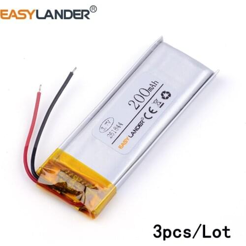 3pcs /Lot 3.7v lithium Li ion polymer rechargeable battery 261844 200mAh for MP3 Bluetooth DIY gift / toy stylus 200MAH