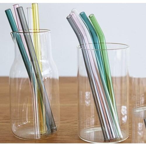 5 pcs/ lot Creatively colored transparent glass straw high temperature resistant curved straw juice drink tube For Smoothies
