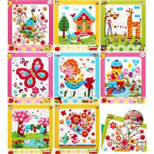 8Pcs Kids DIY Button Puzzle Stickers Cartoon Drawing Art Crafts For Children Early Educational Learning Rhinestone Painting Toys
