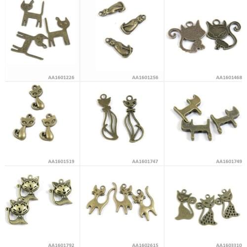 Antique Bronze Tone Jewelry Making Charms Cat Kitten Hollow Smiley Kitty Crown Magical Bracelet Pendant Necklace