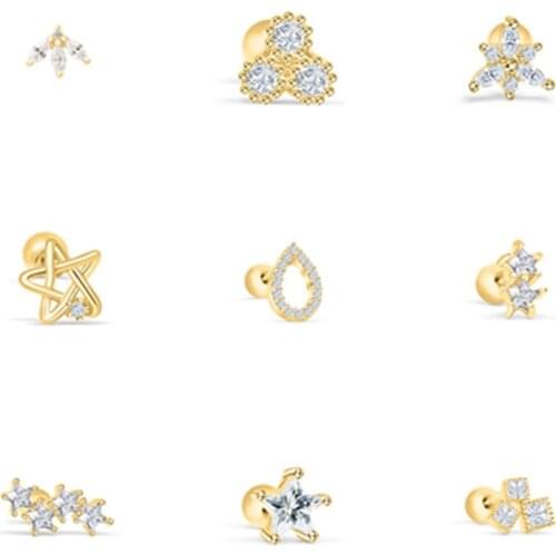 Canner 925 Sterling Silver Stud Earrings Luxury Zircon Thread Piercing Earrings For Women Fashion Jewelry kolczyki damskie