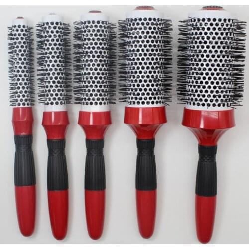 Free shipping 5 pcs Ceramic Ionic Hair Brush, Hair rolling brush set use with blower for haircurling styling