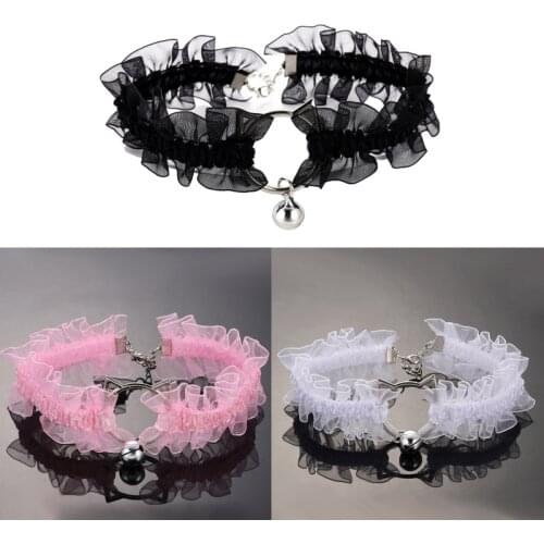 Lace Choker with Bell Kitten Sweet Cute Gothic Choker Detachable Cosplay Party Adjustable Jewelry Black Pink White