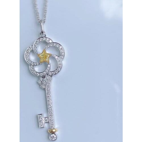Hot sell starry five-pointed star cut yellow zircon pendant s925 silver key necklace 2021 DIY fine jewelry Valentines day gifts