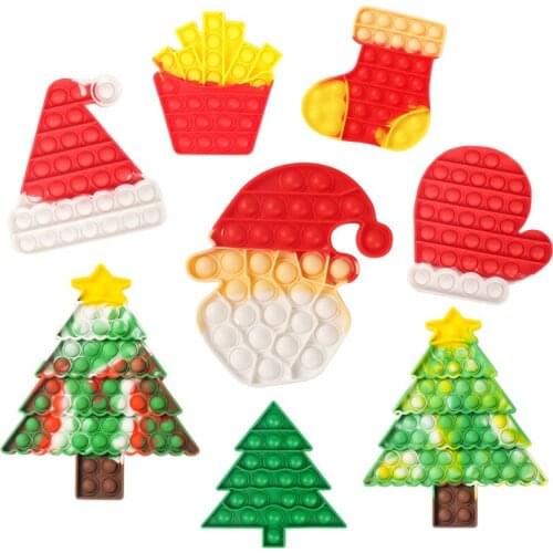 Christmas Tree Fidget Toys Push Bubble Sensory Toy for Kids Adults Stress Relief Santa Hat Christmas Gift Navidad Party Favors