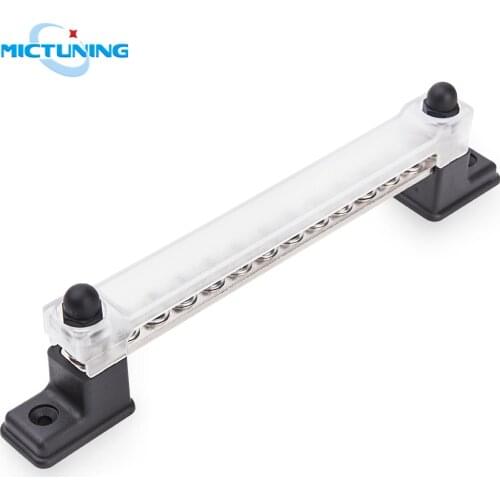 MICTUNING 12 Terminal 150A Bus Bar & Cover Ground Distribution Block Kit Car Truck Boat Marine Power Distribution Terminal Block
