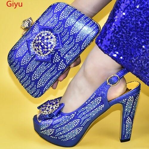 Doershow beautiful blue Italian Shoes With Matching Bags African Women Shoes and Bags Set For Prom Party Summer Sandal SYY1-14