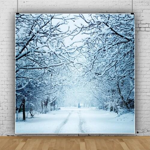 Laeacco Winter Snow Scenic Backdrops Pine Forest Snowflake Park Way Child Portrait Photocall Poster Photography Photo Background