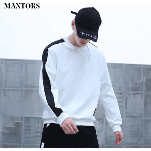 Mens Sweatshirt Hip Hop Brand Fashion Patchwork O-Neck Long SleevesTop Blouse Hoodie Male Black White Loose casual Sweatshirts