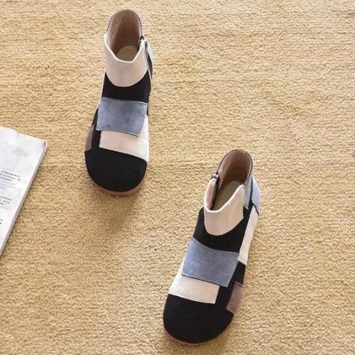 2021 new female Martin boots side zipper multicolor stitching high-top womens leather shoes PU casual boots ankle boots