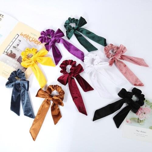 New arrival Fashion women solid velvet Hair bands DIY knot bow hair scrunchies girls hair Tie Accessories Ponytail Holder
