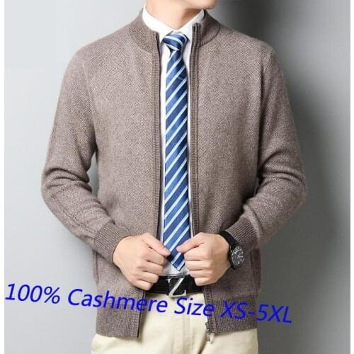 New Arrival Fashion 100% Pure Cashmere Cardigan Winter Casual Computer Knitted Mandarin Collar Zipper Thick Plus Size XS-4XL