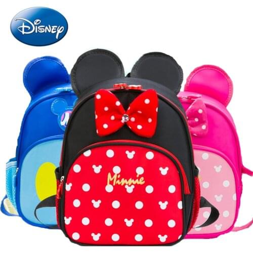 Genuine Disney Mickey Mouse School Bag for Girls Boys Cartoon Anime Minnie Bow Modeling Kindergarten Backpack Kids Cute Backpack