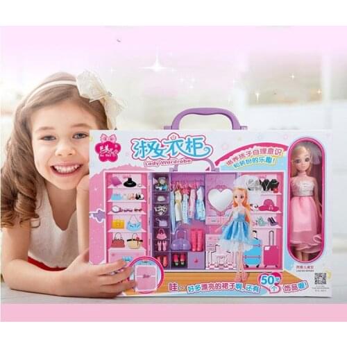 Gilr Plastic toys Simulation Ladies Wardrobe House Girl Toy Doll Dream Wardrobe Set Gift Box Childrens Toys with doll Clothes