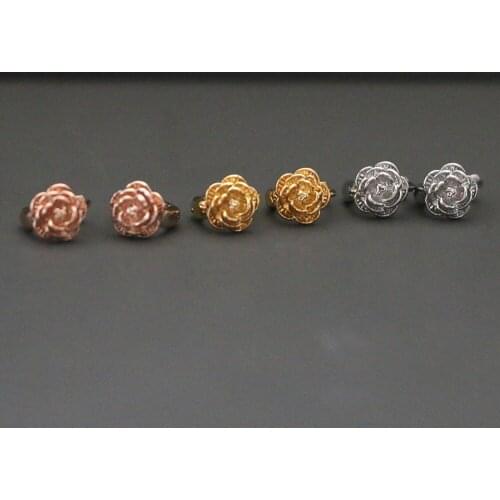 Simple Small Rose Flower Ear Circle Hoop Cuff Earring Elegant Gold Color Closed Round Copper Ear Cartilage Clip Jewelry