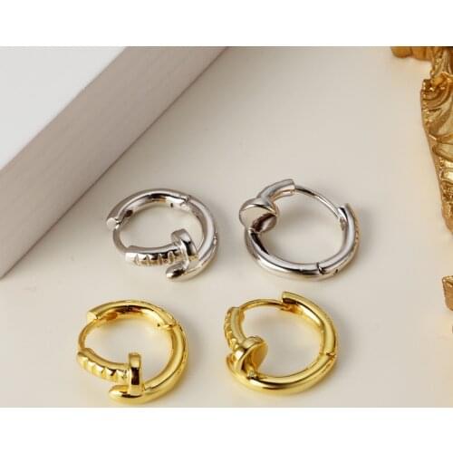 2pcs Real 925 Sterling Silver Nail Shape Small Hoop Earrings Cute Huggie Hoops Hypoallergenic Jewelry for Women