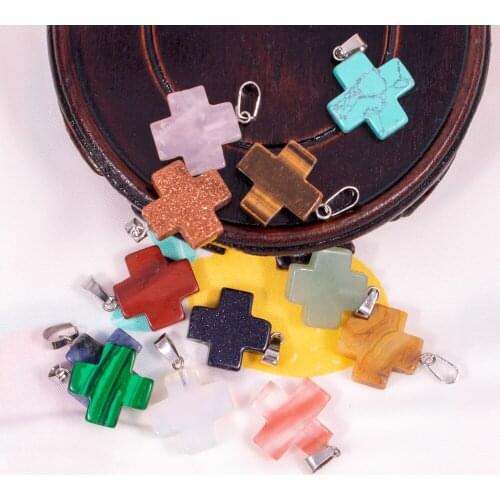 Cross Earrings Necklace Pendants Accessories 50pcs 20mm Natural Crystal Stone Charms For Women Jewelry Making