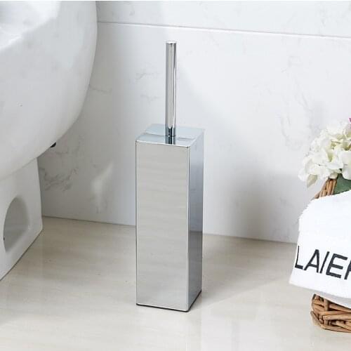 Stainless Steel Toilet Brush Long Barrel Body Free Punching Pendant Toilet Brush Square Silver Floor-mounted Toilet Brush Holder