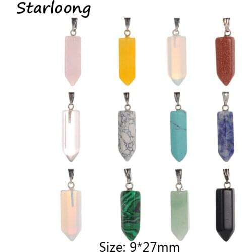 Hexagonal Assorted Mixed Color Aventurine Opal Sodalite Natural Stone Pink Quartz Charms Pendants for Jewelry Making Necklace