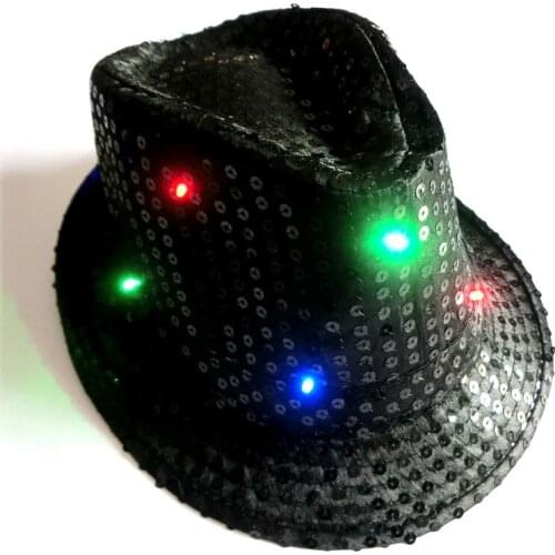 5PCS Adult Size Unisex Hat Sequin LED Flashing Hat Fedora Hat for dancing party night clubs bars