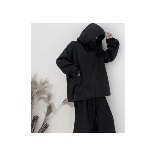 Loose Fit Black Drawstring Sweatshirt New Hooded Long Sleeve Women Big Size Fashion Tide Spring Autumn 2020