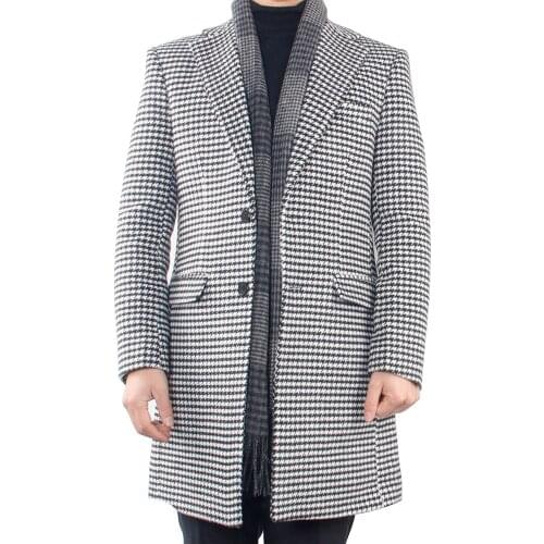 Warm Tweed Long Coat Large Houndstooth Tailored 2020 Tweed Medium Long Coat Mid-Length Coats Mid Length Winter Coat Long Peacoat
