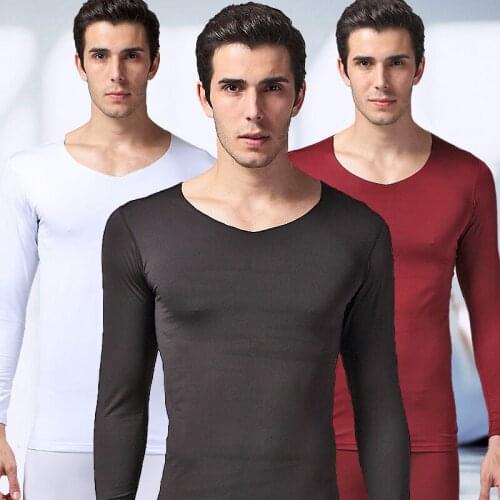 Thermal underwear men 2019 Autumn winter new velvet heating fiber bottoming warm shirt+pants 2 pieces set long johns suits