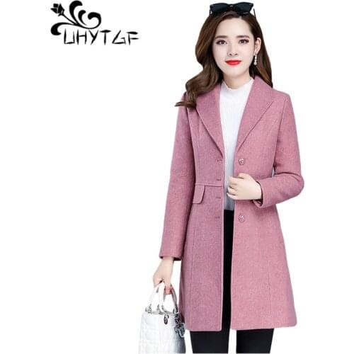 UHYTGF Elegant Womens Jacket High-End Double-Sided Cashmere Winter Woolen Coat Single Breasted Slim 5XL Plus Size Outerwear 1231