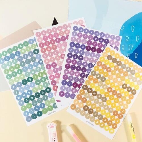Yisuremia 4pcs/Pack Kawaii Candy Color Sticker Letters Numbers Dot Stickers For Decorate Journal Planner DIY School Stationery